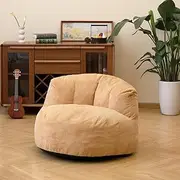 N&V Large Crescent Bean Bag Chair, Adult Size Bean Bag Sack, Foam Filling, Soft Premium Corduroy Bean Bag for Living Room Bedroom Dorm and Office (Beige)