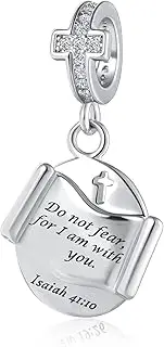 [GMXLin] Cross Charm Christian Bible Verse Dangle Bead for Women Girl Pandora Bracelets Prayer Faith Religious Gift, copper