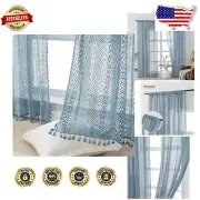 Elegant 84" Light Filtering Pale Blue Curtains - 2 Cotton Blend Panels