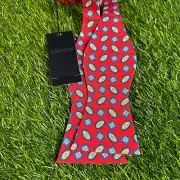 Cremieux Silk Bow Tie Self Tie Red Blue Geometric Adjustable Preppy NWT $39