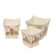 Set of 3 Assorted Size Red Geranium Floral Print Design Tin Square Planters