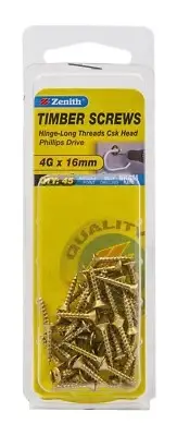2x Zenith COUNTERSUNK HEAD TIMBER SCREWS 45Pcs Brass Plated- 4Gx16mm Or 5Gx16mm