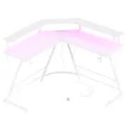 Advwin White L Shaped Gaming Desk with LED Lights & Power Outlets