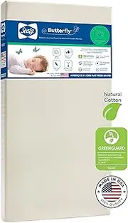 Sealy Baby Butterfly Breathable Waterproof Crib Mattress Plus Toddler Bed Fit, Premium Foam, Washable Easy to Clean Cover, GREENGUARD Gold Certified, Safety & Quality Tested, Made in USA, 52"X28"