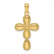 14k Yellow Gold Polished & Textured Edge Teardrop Cross Pendant