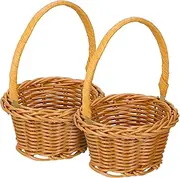 Zerodeko 2Pcs Mini Woven Baskets, with Handles, Rattan Mini Picnic Baskets Mini Flowers Baskets Mini Willow Baskets Imitation Rattan Baskets Small Woven Basket