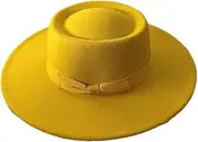 [HEYDHSDC] Fedora Hat for Women Men Flat Top Concave Design Autumn Winter Bow Tie Jazz Hat Colorful Unisex Fedora Wide Brim Hat Panama