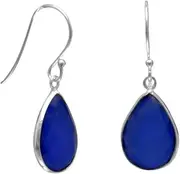 [JewelryWeb] 10mm X 15mm Pear Shape Faceted Dark Blue Chalcedony French Wire Earrings Drops 30mm Stud Earring for Women