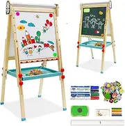 Children's Easel, Equipped with Drawing Paper Rolls, Double-Sided whiteboards, and Children's blackboards. A Preschool Art Stand with Numbers, Letter Stickers, and Children's Accessories