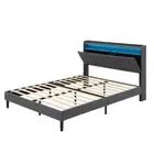 LED Queen Bed Frame Storage Headboard Upholstered Charging Station Grey