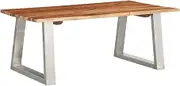 Acacia Wood Coffee Table for Living Room, Modern Farmhouse Style with Stainless Steel Legs, Industrial Center Table 100x60x40cm