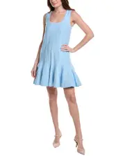 Oscar de la Renta Sequin Drop Waist Flare Sweaterdress Blue