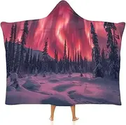 [Ausinbed] Aurora Wearable Cloak Hooded Blanket Fleece Hooded Robe Cloak Arctic Velvet Warm Throw Quilt Poncho Soft Nap Blanket Novelty Blanket Air Conditioning Blanket,60"x80"