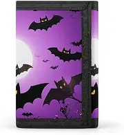 [Rrtsmsgh] Halloween Flying Purple Bats Wallets for Man Women, Slim Trifold Wallet with ID Window, Durable Credit Card Holder for Travel