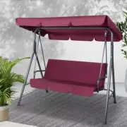 Outdoor Swing Chair Hammock Adjustable Canopy Steel Frame 3 Seater Wine Red