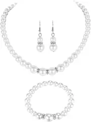 [CATIEBYE] Classic Pearl Necklace Jewelry Set Bride Pearl Necklace Set Wedding Jewelry Kit Bracelet Earrings