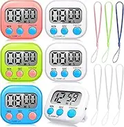 Flutesan 6 Pack Small Digital Kitchen Timer, Kitchen Timer for Cooking with 6 Pieces Lanyard Magnetic Back and On/Off Switch Second Minute Count up Countdown (Multicolored)
