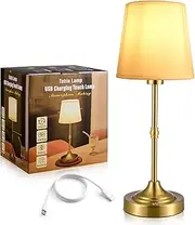 SlowTon Cordless Table Lamp, Dimmable USB Rechargeable Touch Night Lamp, Portable Bedside Table Lamp with Fabric Shade, for Living Room, Dorm, Bedroom, Dining, Patio