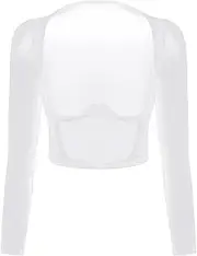 [GRRKDFQ] Women Lingerie See-Through Mesh Long Sleeve Open Front T-Shirt