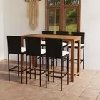 Modern Patio Bar Furniture Set 7 Pcs PE Rattan Stools With Cushions Wooden Table