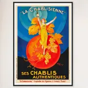 Galrie Elegant La Chablisienne Authentic Chablis Wine Vintage Poster for Home Decor, Black Frame, 50 x 70cm (20 x 28inch)