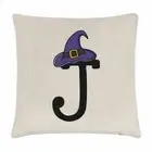 Letter J Witches Wizard Hat Cushion Cover Pillow Funny Witch Halloween Alphabet