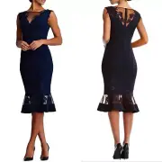 Aidan Mattox Wmns 0 Cap Sleeve Flounce Floral Mesh Insert Sheath Dress NWT $275