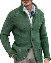 [Generic] Men's Stand Collar Button Down Cardigan Male Stand Sweater Cardigan Slim Fit V-Neck Cardigan Sweater for Men
