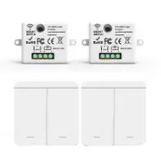 2PCS Wireless Light Wall Switch RF 433Mhz Relay Receiver with 2x 2Gang Panel Switch LED Remote Control for LED Lamp White