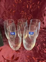 5 Bohemia Crystal Verres Highball Glasses Made in Czechoslovakia in Box
