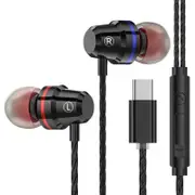 M4 Type-C Wired In-Ear Headphones Metal Earphone Line Control With Mic for Xiaomi Huawei BLACK COLOR