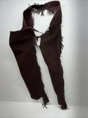 New Congress Leather Burgundy Show Chaps With Fringe Adjustable Waist 40” L-47