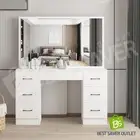 Modern Large Mirror Dressing Table Makeup Jewellery Cabinet with 7 Drawers White