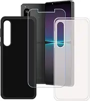 [Generic] Black + Translucent Cover for Sony Xperia 1 V + HD Tempered Glass, Silicone Shell TPU Protective Back Case - Scratch Screen Protector for Sony Xperia 1 V (6,5")