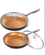 MICHELANGELO Copper Frying Pan Set w Lid, 8” & 10”, Nonstick & Nontoxic