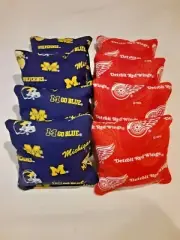 8 Cornhole Bean Bags Corn Hole Detroit Red Wings and Michigan Wolverines