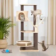 Advwin 110cm Cat Tree Cat Scratching Tree Post Scratcher Pole Condo Gym Furniture, Sturdy Scratching Posts Soft Perches, Beige