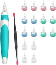 Sarini Earwax Remover with 16 Washable Tips Ear Cleaners Spiral Soft Silicone Earwax Removal Tools Adult Boys Girls Ear Cleaning Kit