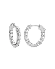 Bloomingdale's Fine Collection Diamond Emerald Cut Small Hoop Earrings in 14K White Gold, 2.0 tcw