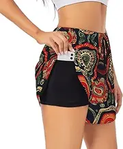 [GaxfjRu] Ethnic Circles Floral Print Women's Running Shorts High Waisted Running Shorts Pocket Sporty Gym Elastic Short