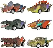 GreenKidz Pull Back Dinosaur Cars Toy Monster Truck Vehicle Playset for 3 Year Olds Boys GO-KART 6-PACK multicolored