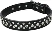 Dogs Kingdom 14.5"-20" Genuine Leather Padded Rhinestone Dog Collars Bling Dog Collar Pet Collar Small Medium Dog Customized Crystal Dog Collar Black L