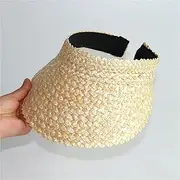LAYBAY Women Sun Visor Hat Visors Cap, Straw Visor Women Sun Protection Summer Cap with Peak Spring-Summer Women Sun Visor Large Brim Beach Straw Golf Sun Hat Summer Visors Cap 55~58cm