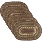 Tea Cabin Rustic Jute Green Textured Striped Oval Kitchen Placemat Set of 6 1...