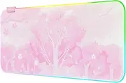 Pink RGB LED Gaming Mouse Pad, 14 Modes Glow Pad, Extra Large Gaming Mousepad,Waterproof Rubber Non Slip Cute Sakura Mat, Extended Big Keyboard and Mouse Pad Mat for Gamer Office Home, 800×300×4mm