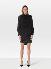 Navy Corduroy Button Up Shirt Dress