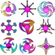 9 Pcs Fidget Toy, Fingertip Gyro Stress Relief Spiral Twister Anti Anxiety Gifts Kids Adults, Hand Spinner Metal Fidget Bulk Set Desk Toy for Focus, Small Gadget Novelty Party Favor (Style-B)