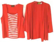 New Bob Mackie Shirt Jacket Set 2 Piece Red Sz L Drape Front Women A222625 CB42L