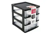 3-Tiers Black Drawer Desktop Cabinet Storage Organiser Box Office Stationery 24cm