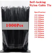 1000Pcs Self-locking Plastic Nylon Cable Tie White/Black 3*100mm Cable Tie Faste